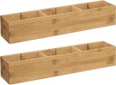 5Five Lade/kast/badkamer organizer - 2x - 3 vaks - L38 x B8 x H7 cm - bamboe hout - lichtbruin - verwijderbare verdelers