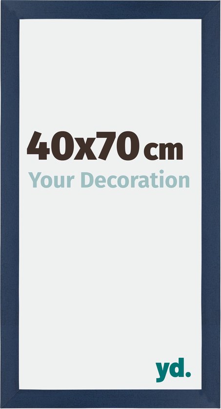 Cadre photo bleu foncé, 40x70 cm, avec 'Your Decoration' et un logo yd.