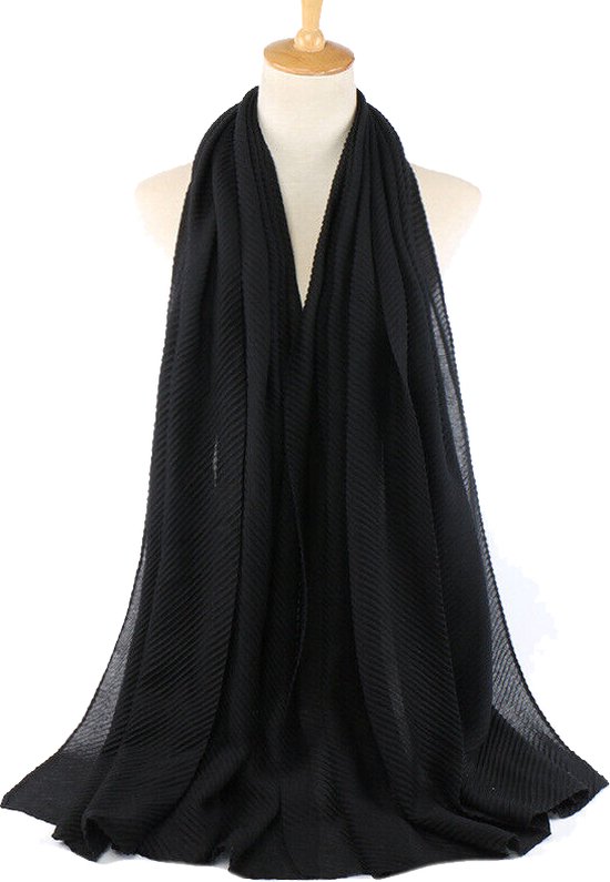 Ribbel / Crinkle Sjaal - Zwart | Sjaal/Hijab/Hoofddoek | Polyester | 180 x 90 cm | Fashion Favorite