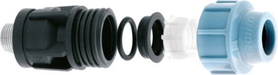 Raccord à pince coudé 90° PE, filetage femelle 25 mm x 1/2''.
