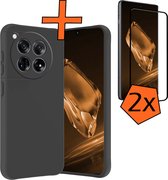 Hoesje Geschikt voor OnePlus 12 Hoesje Siliconen Cover Case Met 2x Screenprotector - Hoes Geschikt voor OnePlus 12 Hoes Back Case - Zwart
