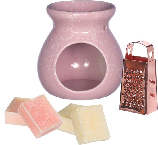 Ideas4seasons Amberblokjes cadeau set - geurbrander/rasp/amberblokjes - rozen/cashmere - roze