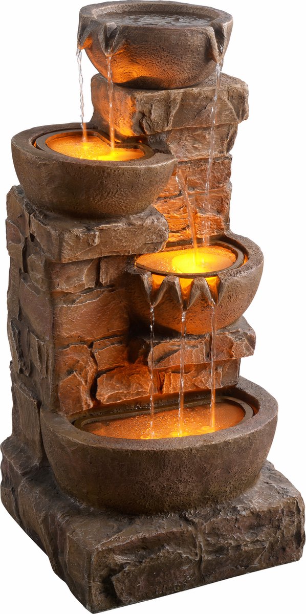 Teamson Home Tuin Waterornament Met Lichten - Waterfontein - 4-Laags Cascadeontwerp - Bruin