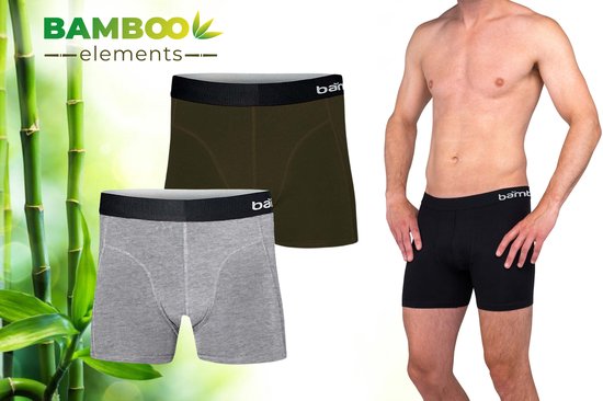 Bamboo Elements - Boxershort Heren - Bamboe - 2 Stuks - Grijs/Groen - XL - Ondergoed Heren - Heren Ondergoed - Boxer - Bamboe Boxershorts Voor Mannen