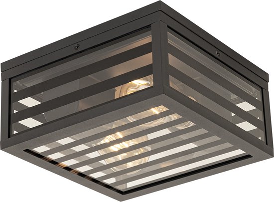 QAZQA reims - Moderne Plafondlamp voor buiten - 2 lichts - L 24 cm - Zwart - Buitenverlichting