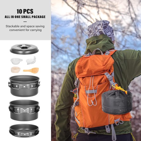 Kampeerpannenset Kampeerpot Outdoor Serviesset Kookpottenset met opbergtas voor 2-3 personen Outdoor gebruiksvoorwerpen Koken Kamperen — afbeelding 2