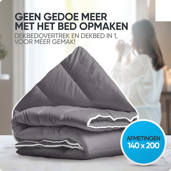 Sleeptime 2 in 1 Dekbed - Dekbedovertrek zonder Overtrek - Wasbaar - 140x200 - Antraciet