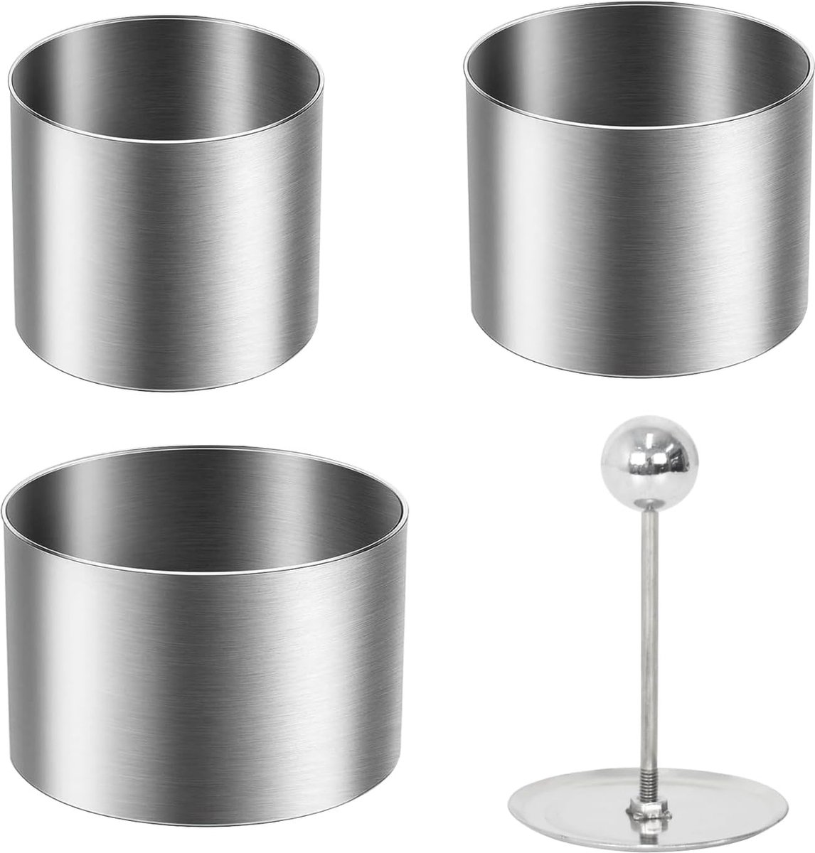 Taartringsvormen roestvrij staal mousse-ringset dessertringen zilver kookringen 3 stuks verschillende maten ronde dinerringen taartringen met lifter bakgereedschap voor gebak