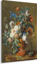 Bloemen in een urn - Jan van Huysum schilderijen - Bloemen wanddecoratie - Canvas schilderij Oude meesters - Muurdecoratie kinderkamer - Canvas schilderij - Slaapkamer accessoires 100x150 cm