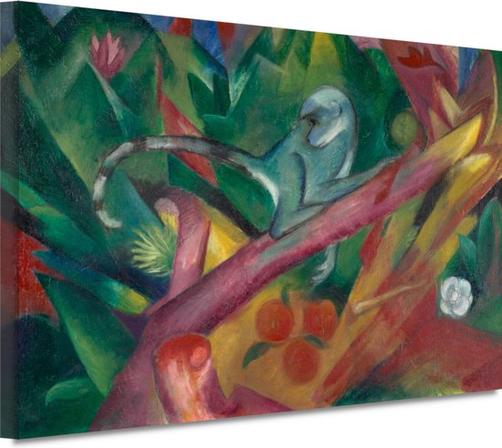 De kleine aap - Franz Marc portret - Aap wanddecoratie - Muurdecoratie Dier - Muurdecoratie klassiek - Canvas schilderijen woonkamer - Decoratie muur 150x100 cm