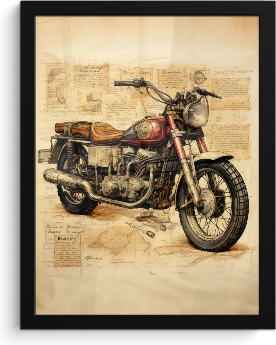 FrameYourWall Poster in lijst - Fotolijst 30x40 cm - Posters - Vintage - Motor - Papier - Voertuig - Posterlijst zwart - Decoratie - Wanddecoratie woonkamer - Muurdecoratie slaapkamer Motorfiets