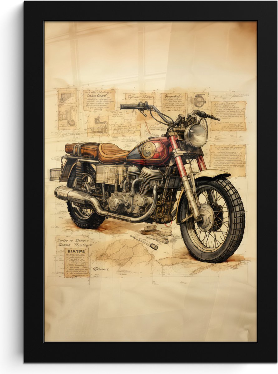 FrameYourWall Poster in lijst - Fotolijst 20x30 cm - Posters - Vintage - Motor - Papier - Voertuig - Posterlijst zwart - Decoratie - Wanddecoratie woonkamer - Muurdecoratie slaapkamer Motorfiets