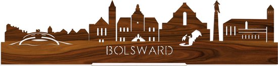 Standing Skyline Bolsward Palissander hout - 40 cm - Woon decoratie om neer te zetten en om op te hangen - Meer steden beschikbaar - Cadeau voor hem - Cadeau voor haar - Jubileum - Verjaardag - Housewarming - Aandenken aan stad - WoodWideCities