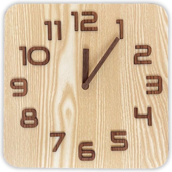 Horloge en bois classique carrée - 30 x 30 cm