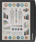 E-reader met medische infographics, diagrammen en grafieken over het menselijk lichaam.