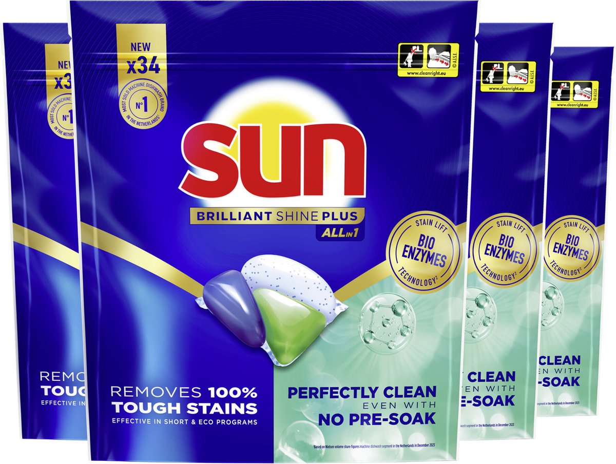 Sun - Vaatwastabletten- Brilliant Shine Plus - All-in 1 - 136 Capsules - Voordeelverpakking — afbeelding 3
