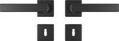 AXA Klik Deurbeslagset Binnendeur - Kruk Riga geveerd - Vierkante rozetten met sleutelgat - Zwart geslepen