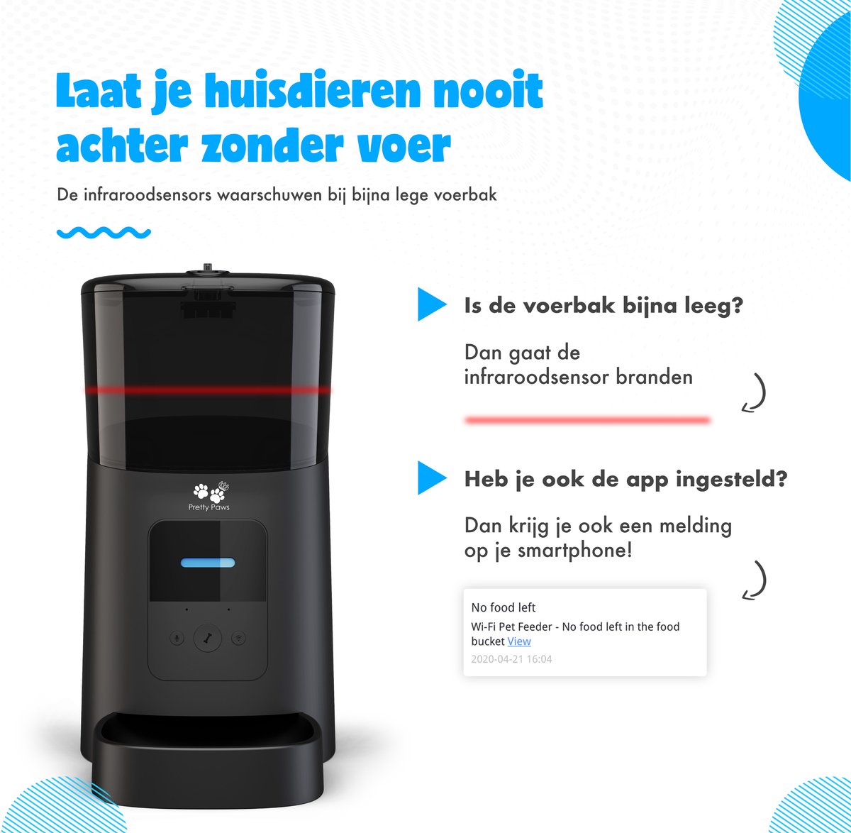 Afbeelding 2 van Pretty Paws PP005 Wifi Voerautomaat Zwart - Automatische Voerbak - Slimme Voerautomaat met App - Instelbaar Voedingsschema - WIFI