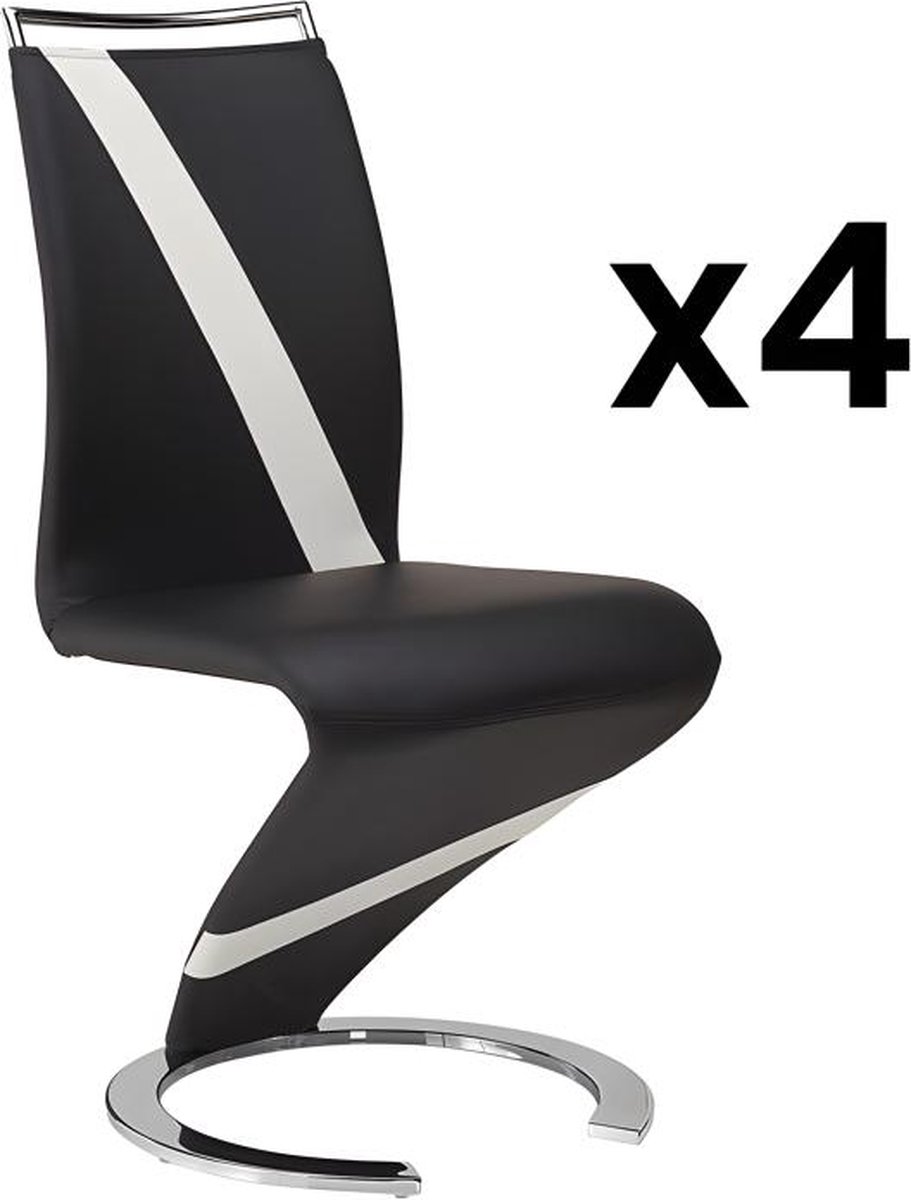 Vente-unique Set van 4 stoelen van kunstleer TWIZY - zwart met witte strepen