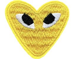 Patchy® – Hartje Met Oogjes Strijk Embleem Patch Geel 4. cm / 3.8 cm / Geel - Patches (WOP)