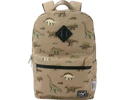 foto van YLX Gear & Freek Vonk Oriole Rugzak voor kinderen | Antique brons & Dinos. Gemaakt van gerecycled plastic. Jongens, meisjes, schooltas, rugtas, dinosaurus, licht bruin