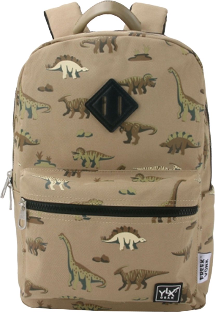 YLX Gear & Freek Vonk Oriole Rugzak voor kinderen | Antique brons & Dinos. Gemaakt van gerecycled plastic. Jongens, meisjes, schooltas, rugtas, dinosaurus, licht bruin op Prijzenvolger.com