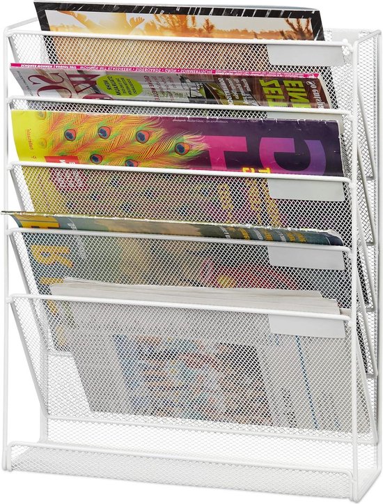 Relaxdays tijdschriftenrek muur, set van 3, voor flyers, brieven, magazines, modern, HBD 39x36x12 cm, metaal, zilver