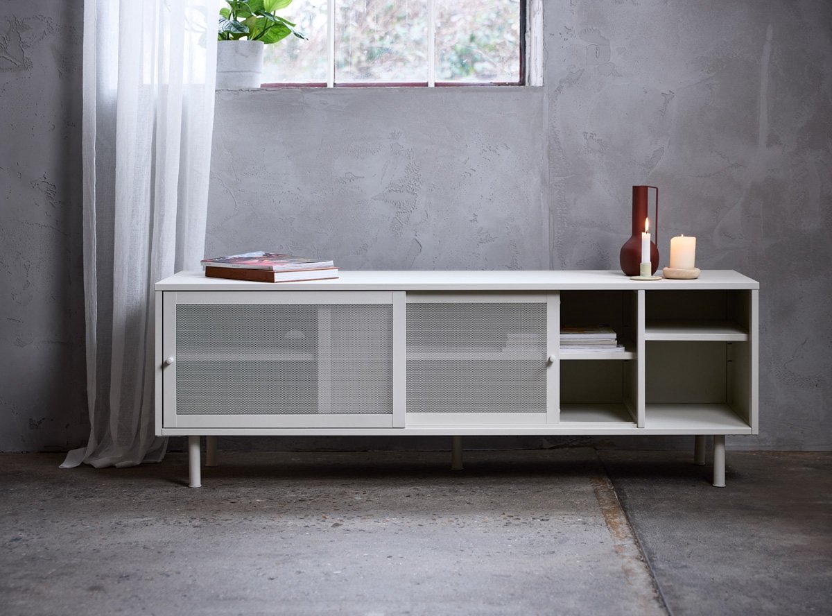 Giga Living KISO - TV-meubel met 2 deuren, 2 metalen vakken L160cm Grijsbeige