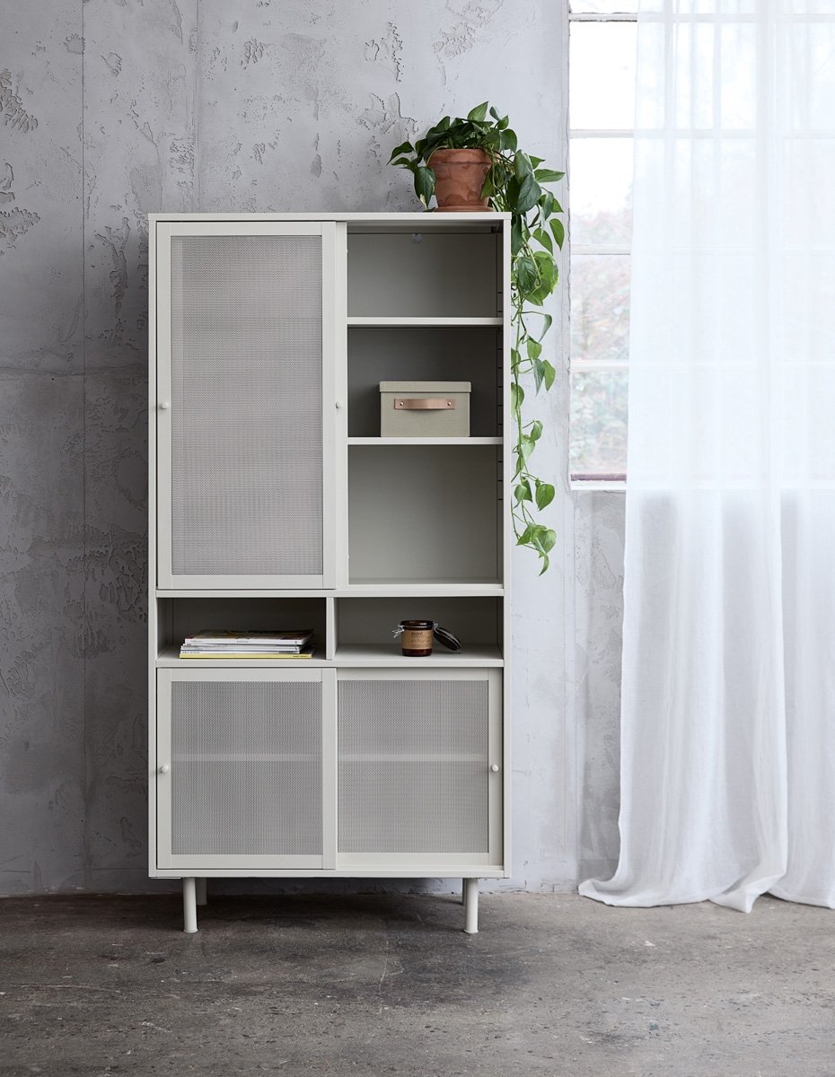 Giga Living KISO - Buffetkast met 4 deuren, 2 open metalen vakken, H180cm Grijsbeige