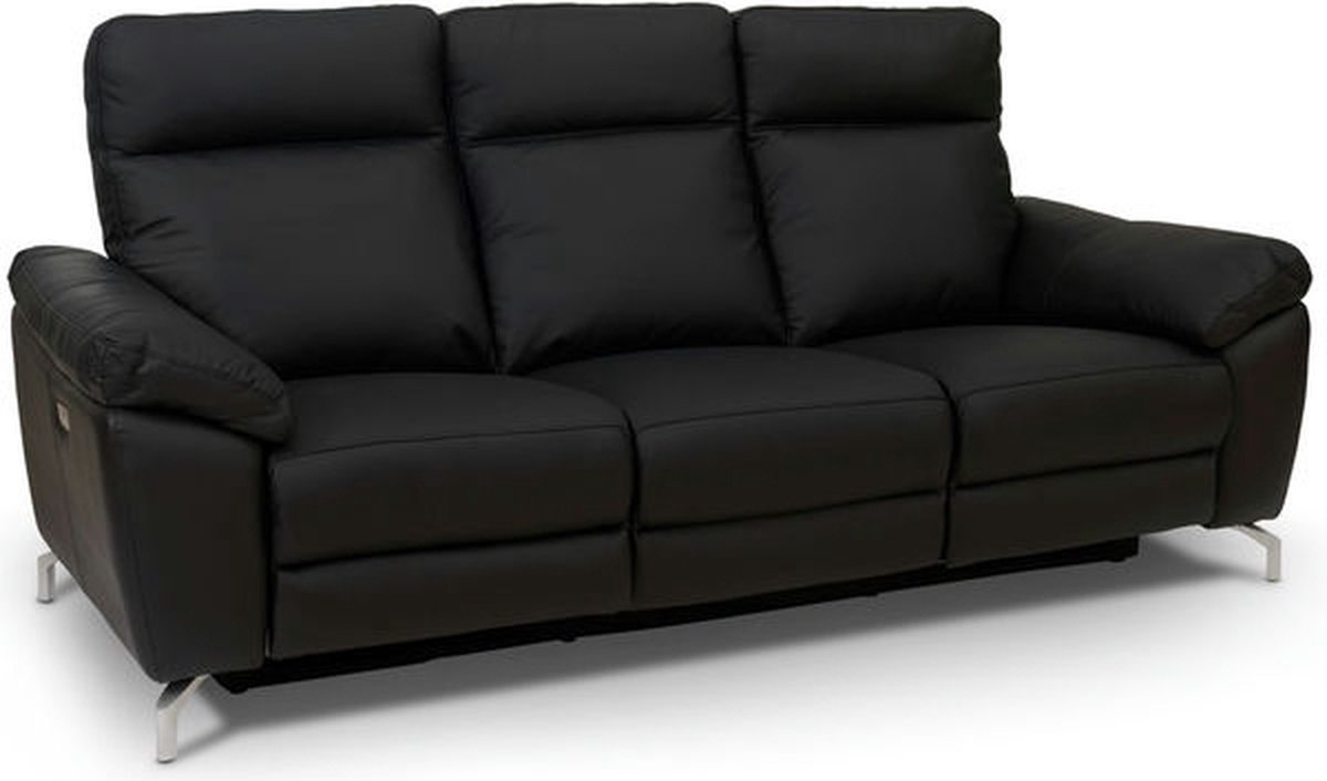 3-Zits Bank Zwart - Metaal/Leer - 222x96x101cm - Selesta