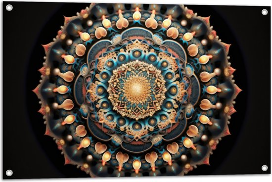Tuinposter – Mandala - Figuren - Vormpjes - Kleuren - 90x60 cm Foto op Tuinposter (wanddecoratie voor buiten en binnen)