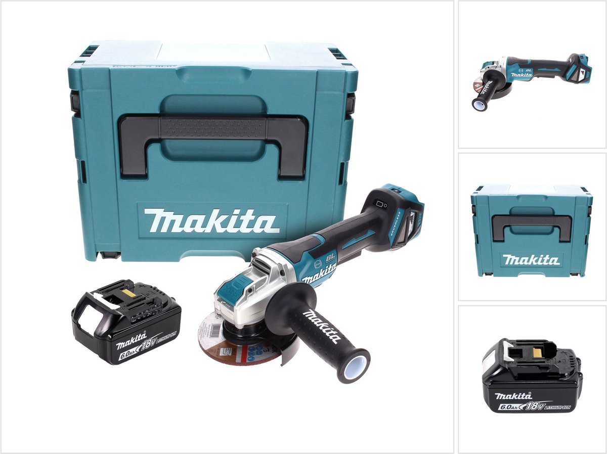 Makita DGA 519 G1J Snoerloze haakse slijper 18 V 125 mm Brushless X-Lock + 1x oplaadbare accu 6.0 Ah + Makpac - zonder lader