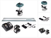 Bol.com Makita DRT 50 SF accu multifunctionele bovenfrees 18V borstelloos + 2x accu 3.0Ah + lader + geleiderail adapter + geleid... aanbieding