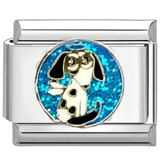 Quiges - Schakel - Bedel - 9mm - charms - engelachtige - hond - Geschikt voor - Nomination- armband - Schakelarmband - italy bedels armband