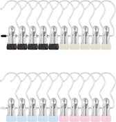 Washaak set van 20 - klemhaken roestvrij staal, antislip kleerhangerclips voor kleding, handdoekhanger, cliphaken voor broeken schoenen handdoek (beige, blauw, zwart, roze)