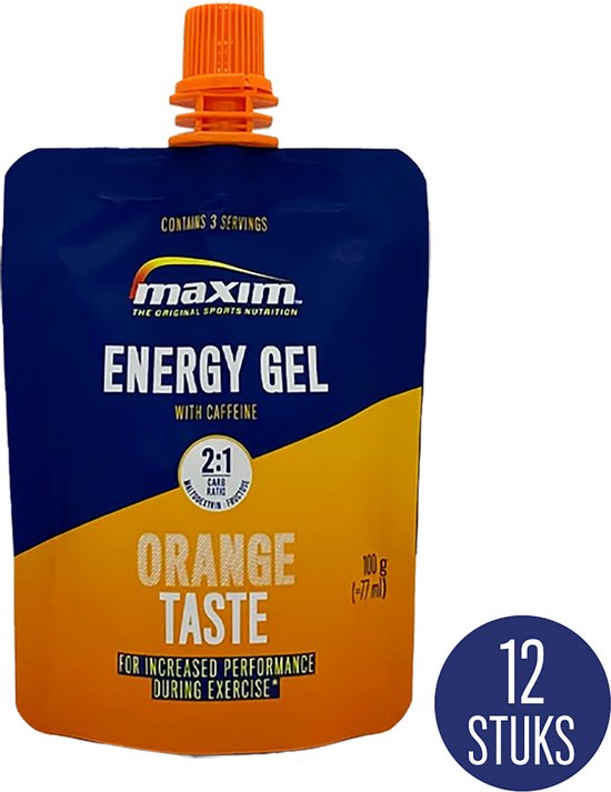 Maxim Energy Gel Orange Caffeine - 12 x 100g - Isotone - Sportgel met frisse sinaasappelsmaak - Sportvoeding
