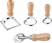 Bol.com Ravioli set van 4 stuks ravioli uitsteekvormpjes deegzakvorm deegroller gegolfd ravioli roller met houten handvat raviol... aanbieding