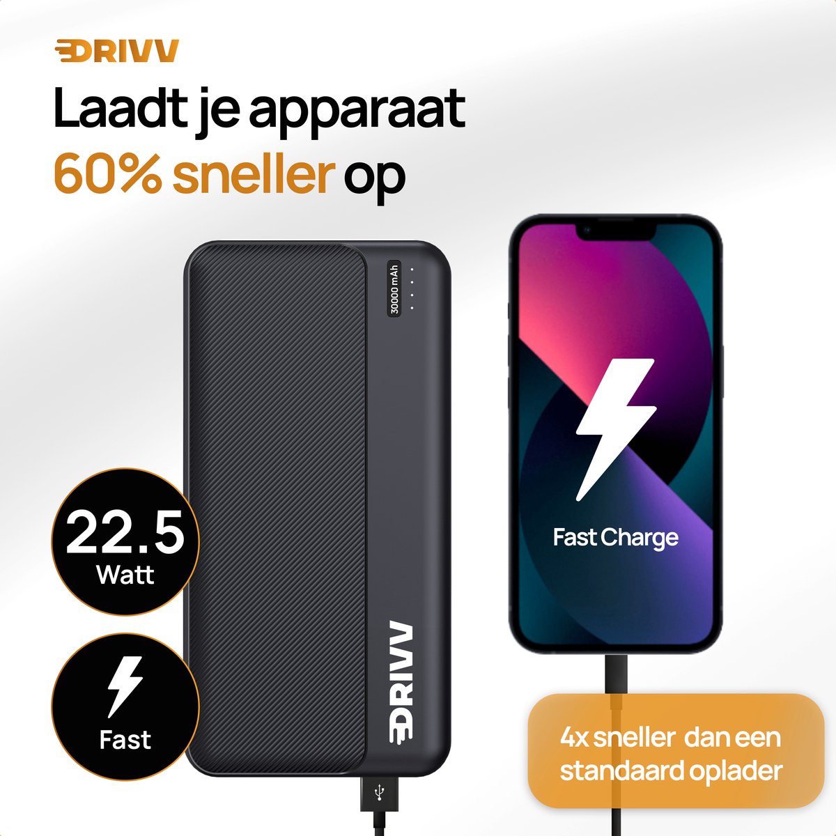 Drivv. Powerbank 30.000 mAh - Inclusief 60W Oplaadkabel - afbeelding 2