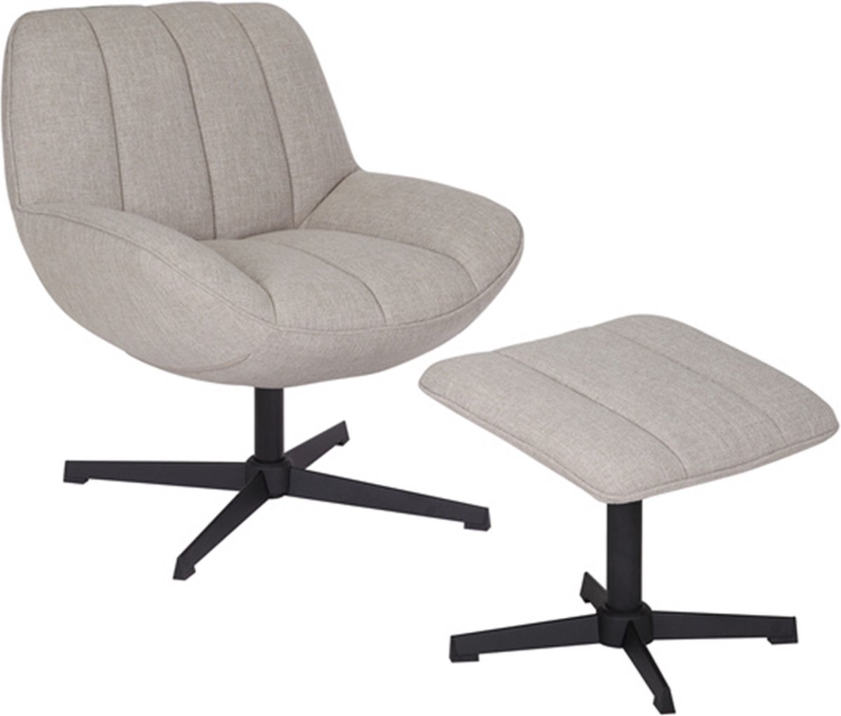 Bronx71® Draaifauteuil met hocker Santa linnen taupe
