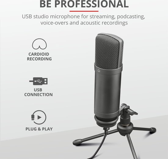 Trust GXT 252 Emita Plus - Studio Microfoon met Arm - Gaming - USB - Zwart - Trust