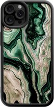 Casimoda® hoesje - Geschikt voor iPhone 12 Pro - Groen marmer / Marble - Effen telefoonhoesje met lensbescherming - TPU - Backcover - Groen