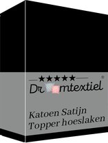 Droomtextiel Katoen - Satijnen Topper Hoeslaken Zwart - Lits-Jumeaux - 160x200 cm - Hoogwaardige Kwaliteit - Super Zacht