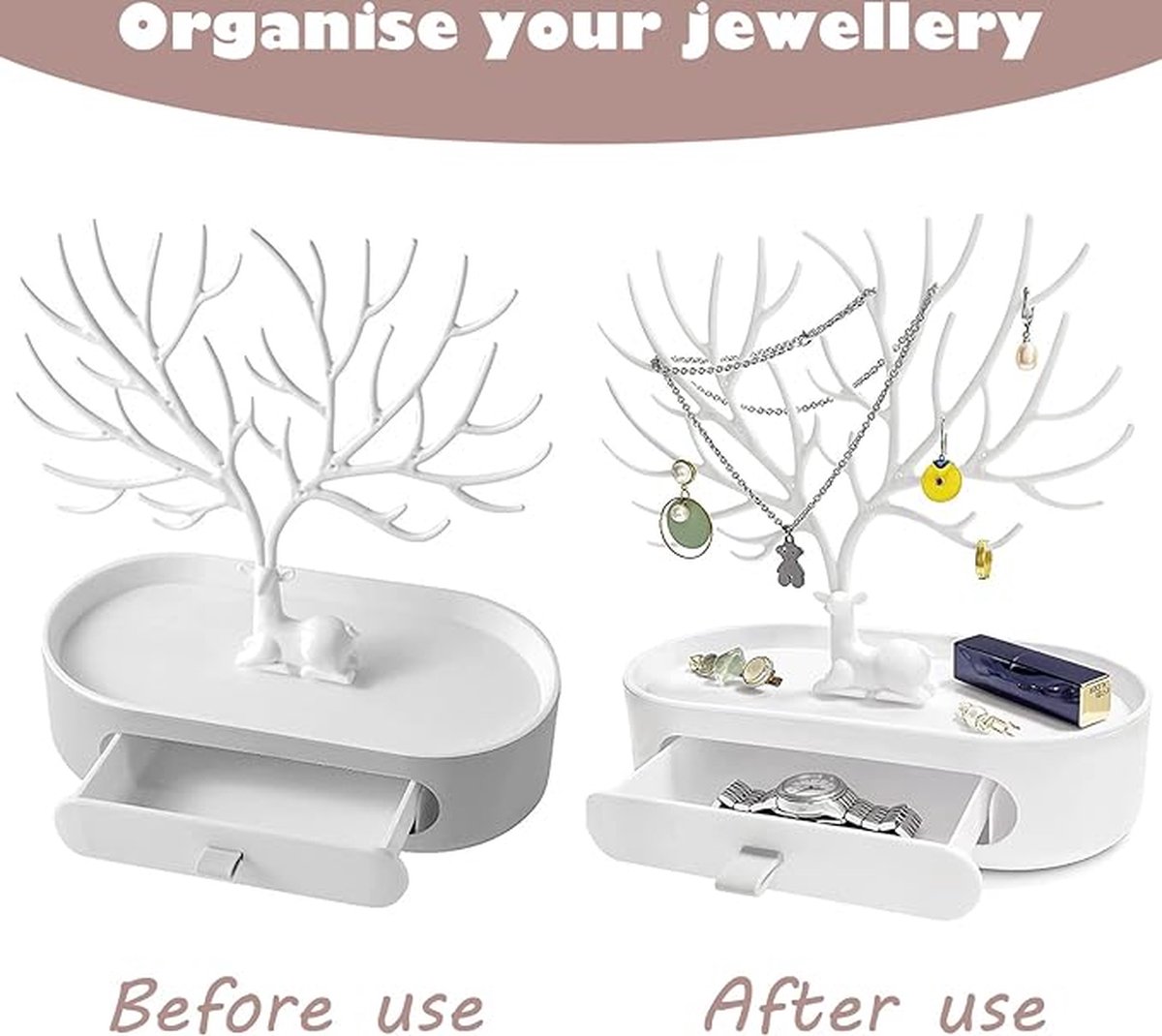 Jsrnqert Sieraden staan sieraden houder, sieraden boom ketting houder met opbergbasis, sieraden organizer stand, ketting opslag standaard voor het opbergen van kettingen, oorbellen, armbanden, ringen
