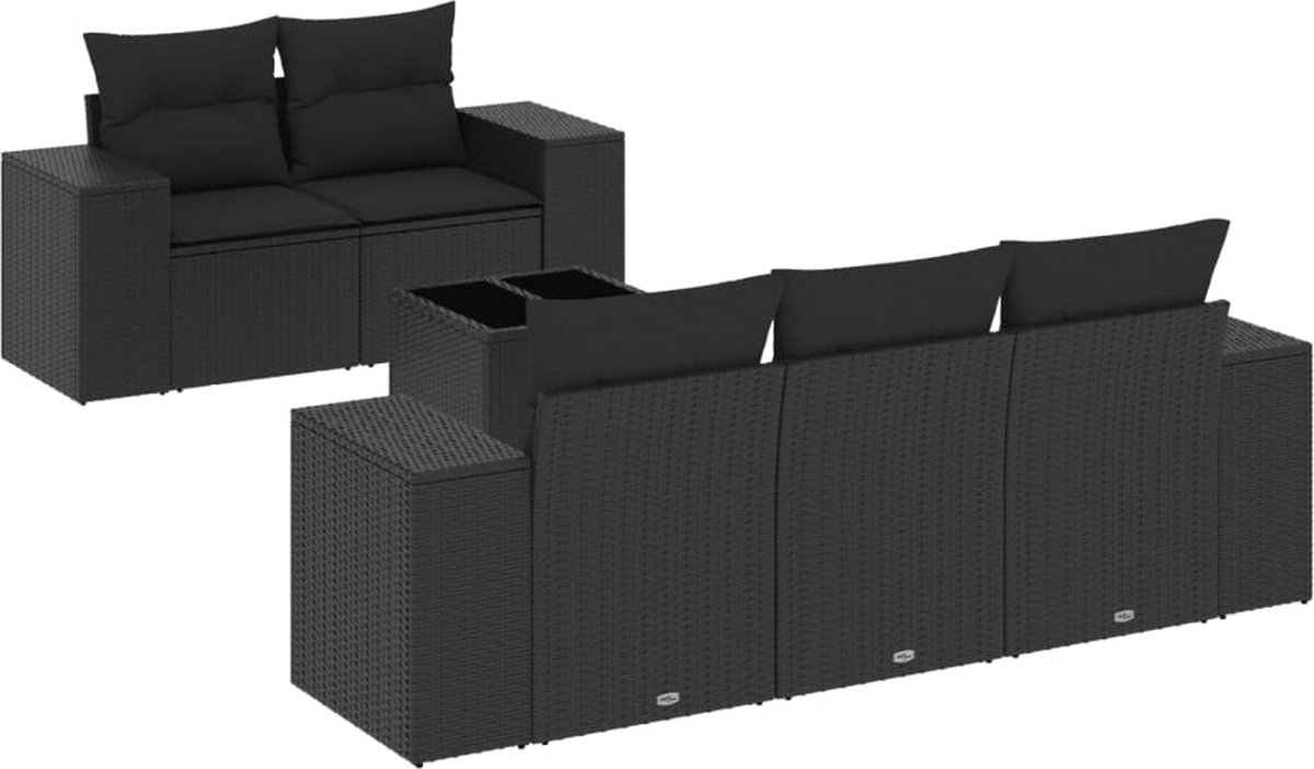 vidaXL 6-delige - Loungeset - met - kussens - poly - rattan - zwart