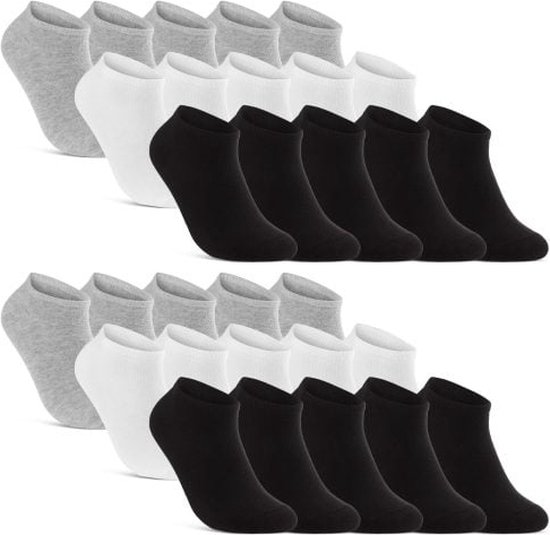 15 paar sneaker sokken | 5 paar wit | 5 paar zwart | 5 paar grijs | zonder naad op de tenen