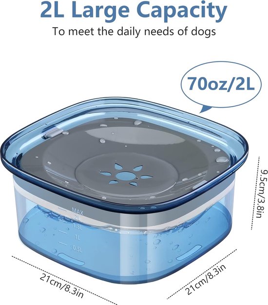 Waterbak Hond Zonder Kwijlen Roestvrij Staal 3L Drinkbak Hond Anti Schlabber Waterbak voor Honden Hondenbak Lekvrij