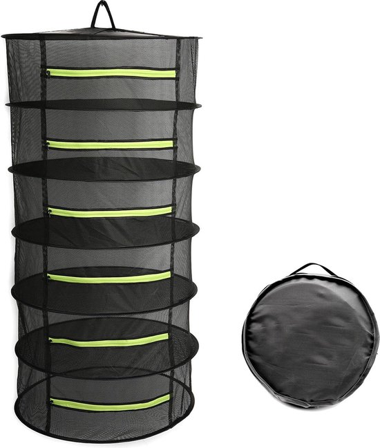 Filet de séchage pour herbes – Séchoir à herbes – Filet de séchage pour plantes à suspendre – Bacs en filet pliables noirs de 0,6 m (6 niveaux)