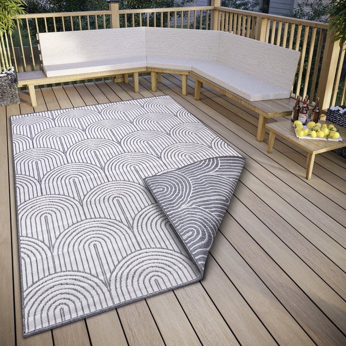 flycarpets Laagpolig Binnen & Buitenkleed Omkeerbaar vloerkleed - Pangli - Zilver - 200x290 cm Grijs