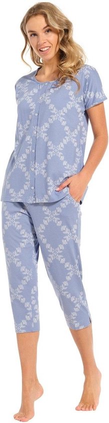 Pastunette doorknoop pyjama dames - blauw met print - 25241-312-6/519 - maat 44