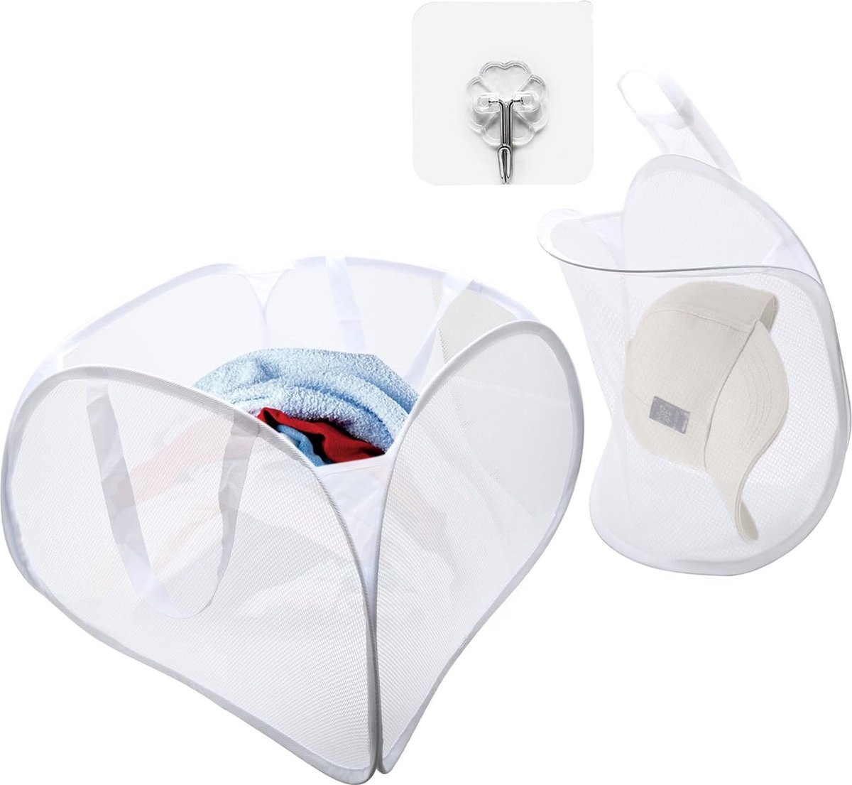 Goedkoopste Set van 2 pop-up wasmanden, opvouwbaar met handvat (2 maten), opvouwbare wasmand, groot, opvouwbare opbergmand, net voor thuis, van, op reis